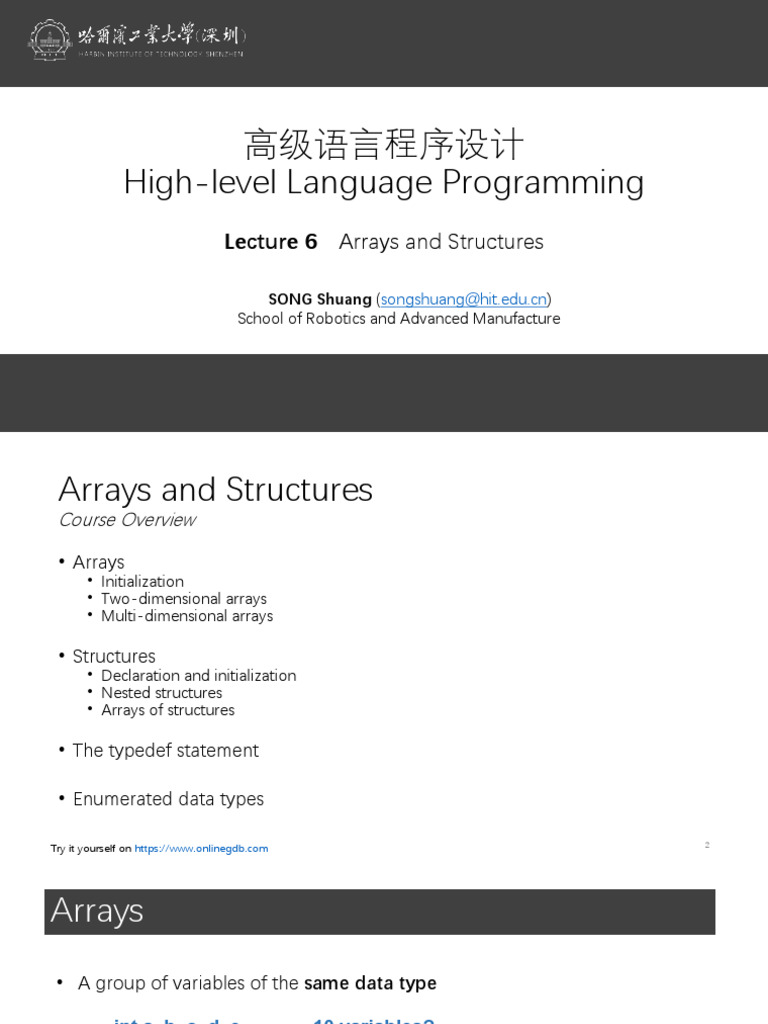 High-Level Programming: Arrays & Structures | PDF | Data Type | Bracket