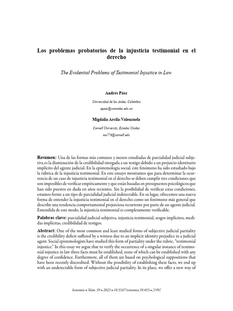 The Evidential Problems of Testimonial Injustice in Law | PDF ...
