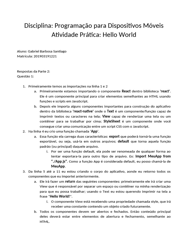 Programação Móvel: Hello World em React | PDF | Script Java ...