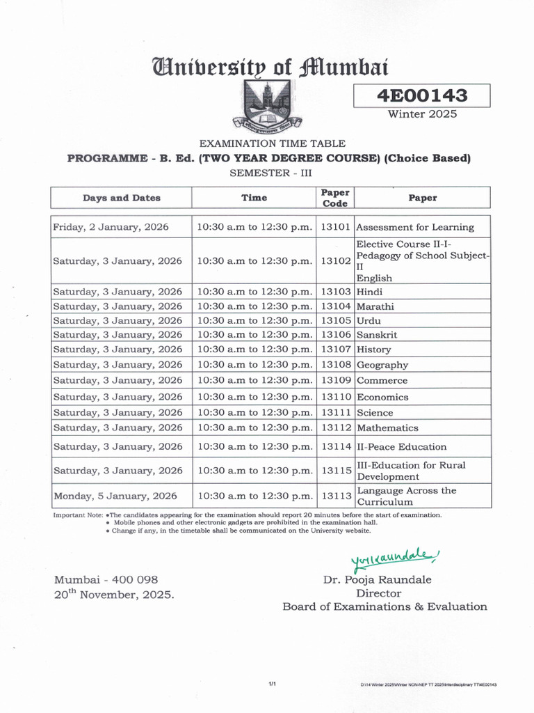 197554E00143 B.ed. (Two Year Degree Course) (Sem III) (Winter 2025) | PDF