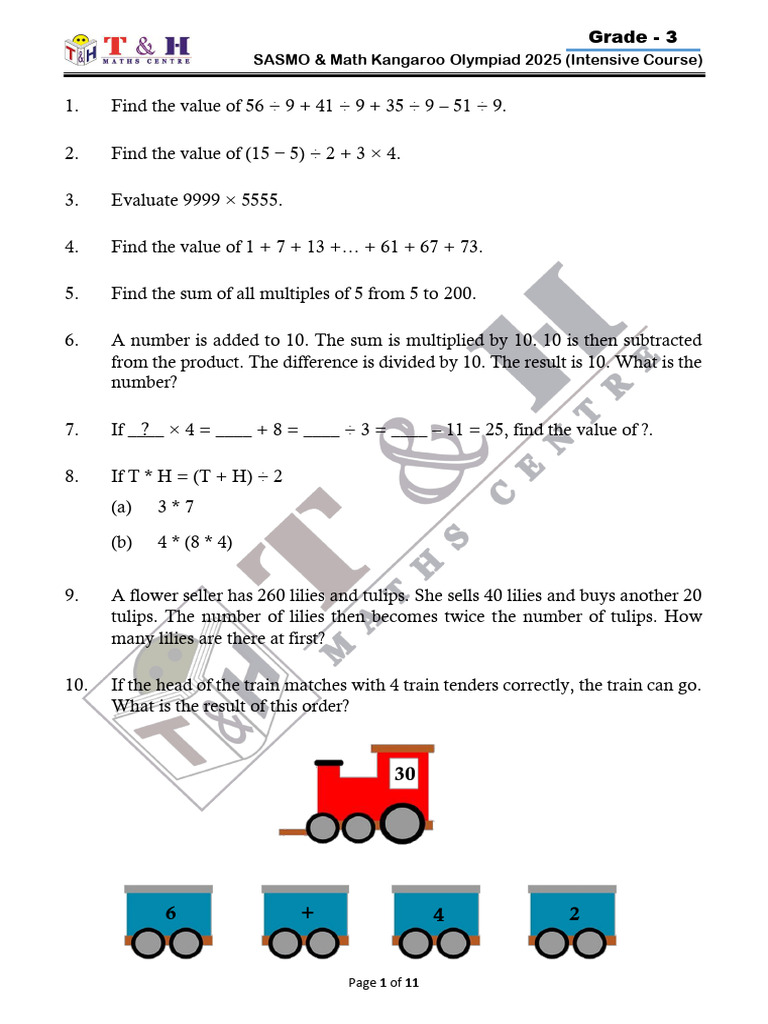 Grade 3 Math Olympiad Practice 2025 | PDF | Area