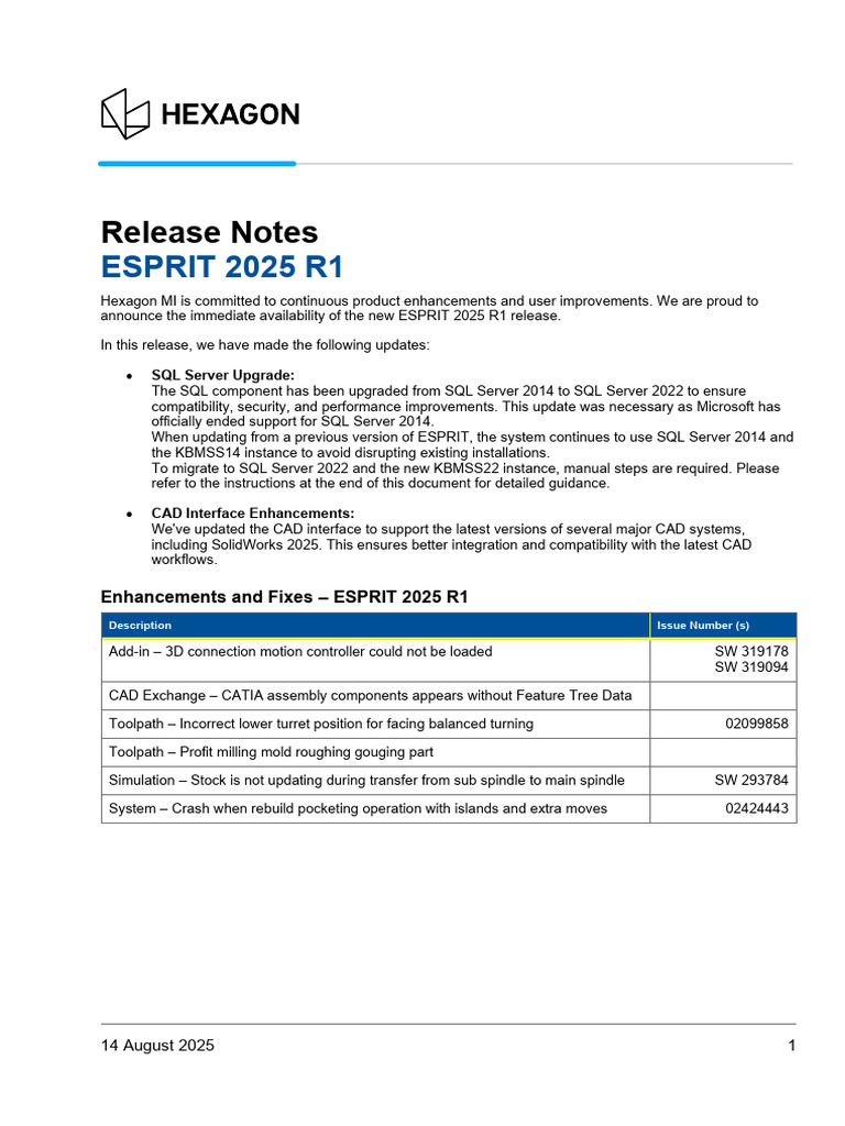 ESPRIT 2025 R1 Release Notes | PDF | Microsoft Sql Server | Windows 10