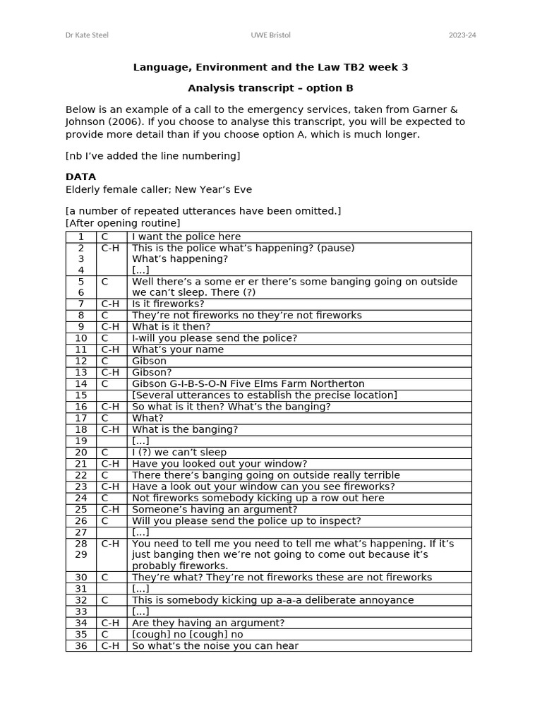 LEL TB1 Week - Analysis Transcript B | PDF