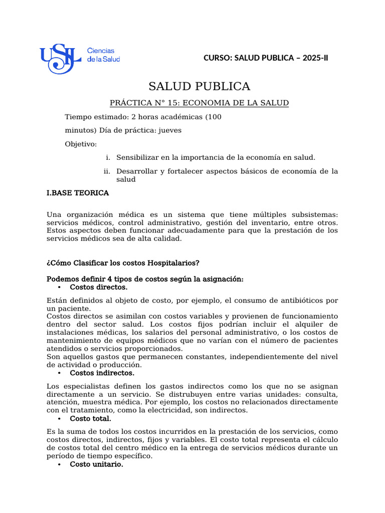Sesion 15 Economia de La Salud | PDF | Cuidado de la salud | Hospital