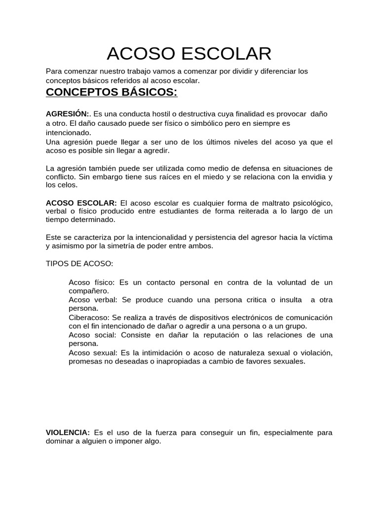 Guía sobre el Acoso Escolar y sus Tipos | PDF | Acoso sexual | Violencia