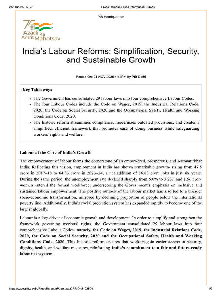 Labour Laws Reforms | PDF
