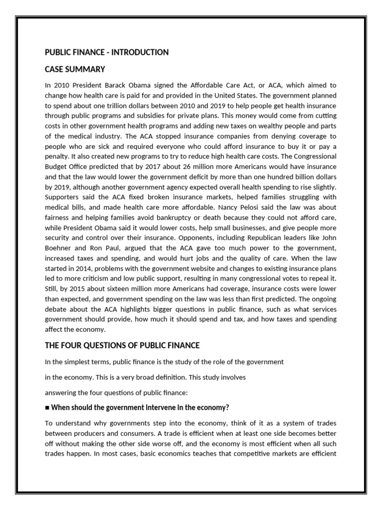Understanding Public Finance and ACA Impact | PDF | Cost Of Living ...