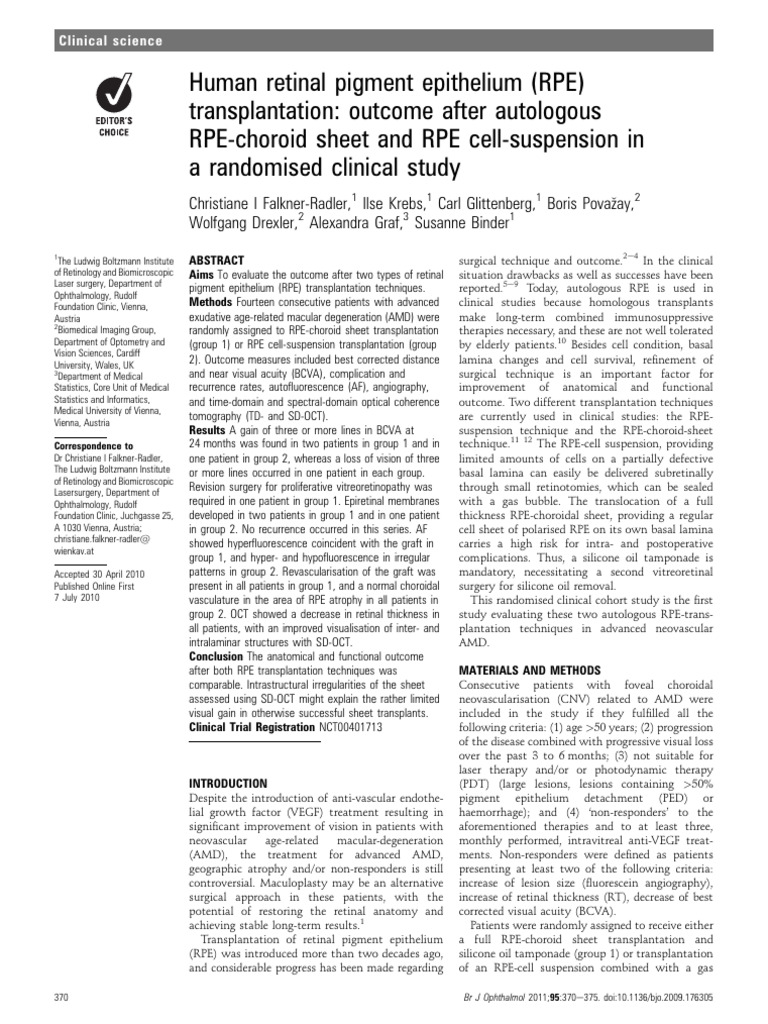 RPE Transplantation Techniques in AMD | PDF | Retina | Ophthalmology