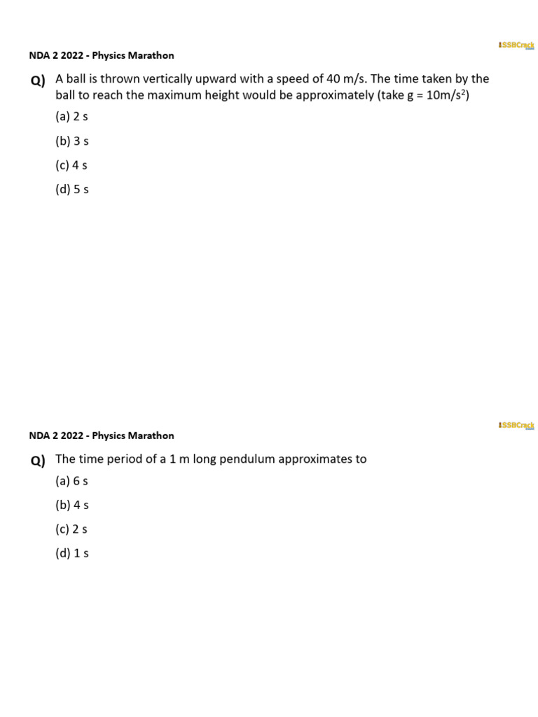 NDA 2022 Physics Questions and Answers | PDF | Momentum | Newton's Laws ...