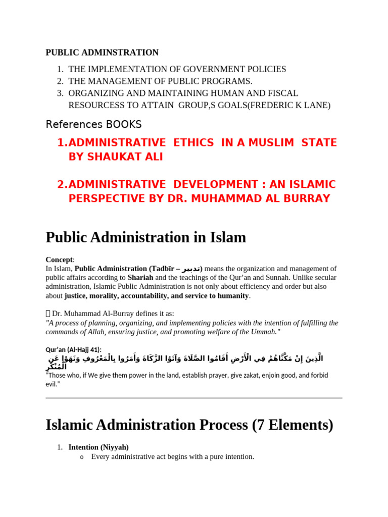 Islamic Public Administration Principles | PDF | Ali | Umar