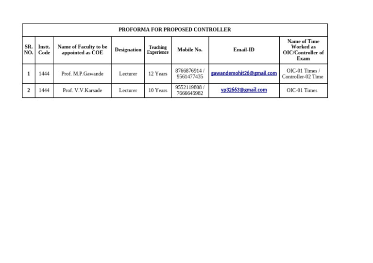 Proposed Controller Appointment Form | PDF