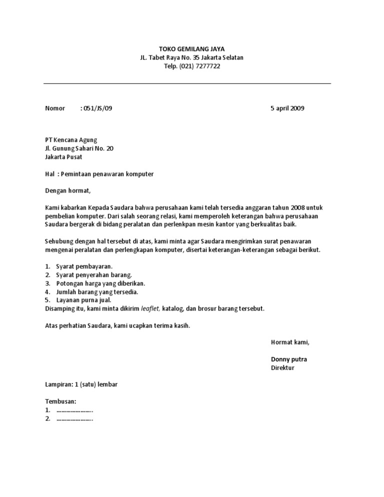 Contoh Surat Bentuk Lurus