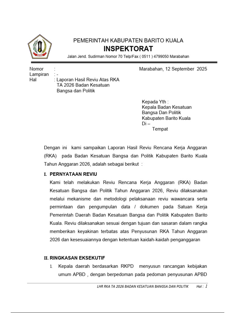 Reviu RKA 2026 Badan Kesatuan Bangsa | PDF