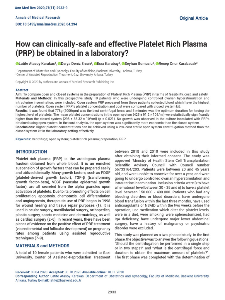 How Can Clinically-Safe and Effective Platelet Rich Plasma (PRP) Be ...