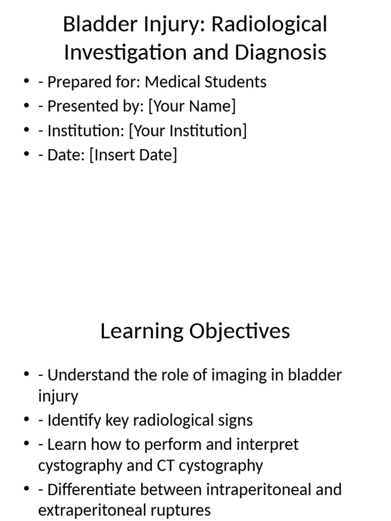 Bladder Injury Imaging and Diagnosis Guide | PDF | Medical Imaging ...