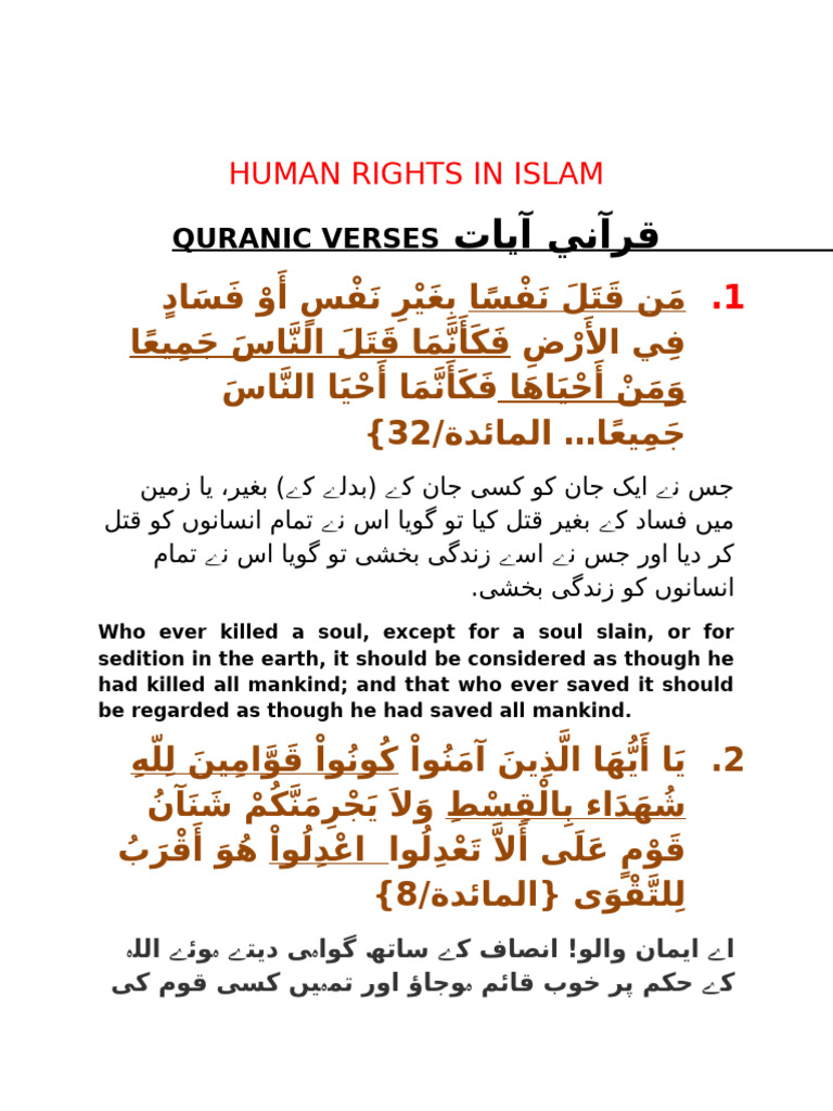 Chapter 3 Human Rights in Islam CSS Exam | PDF