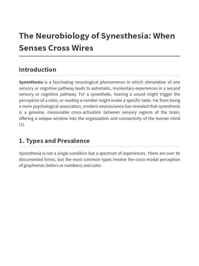 Document 17 Synesthesia Neuro | PDF | Perception | Neuropsychological ...