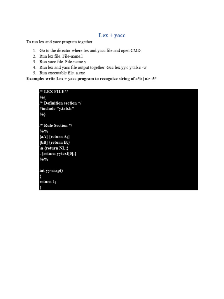 Lex and Yacc Programming Guide | PDF