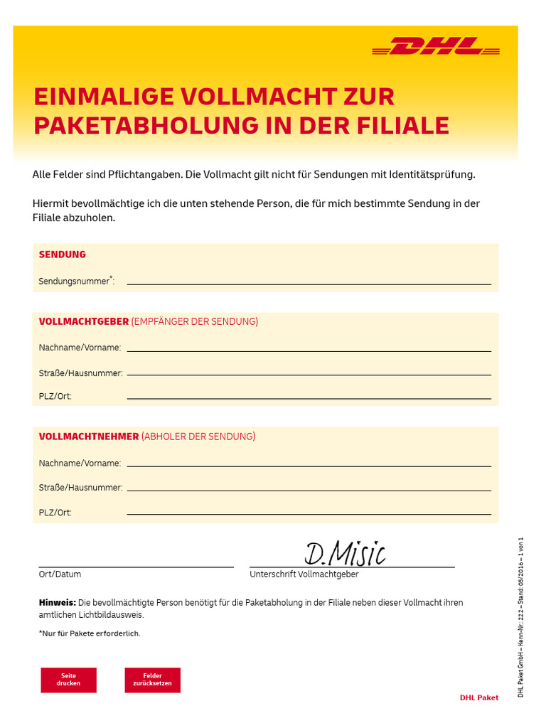 Dhl Vollmacht Digital