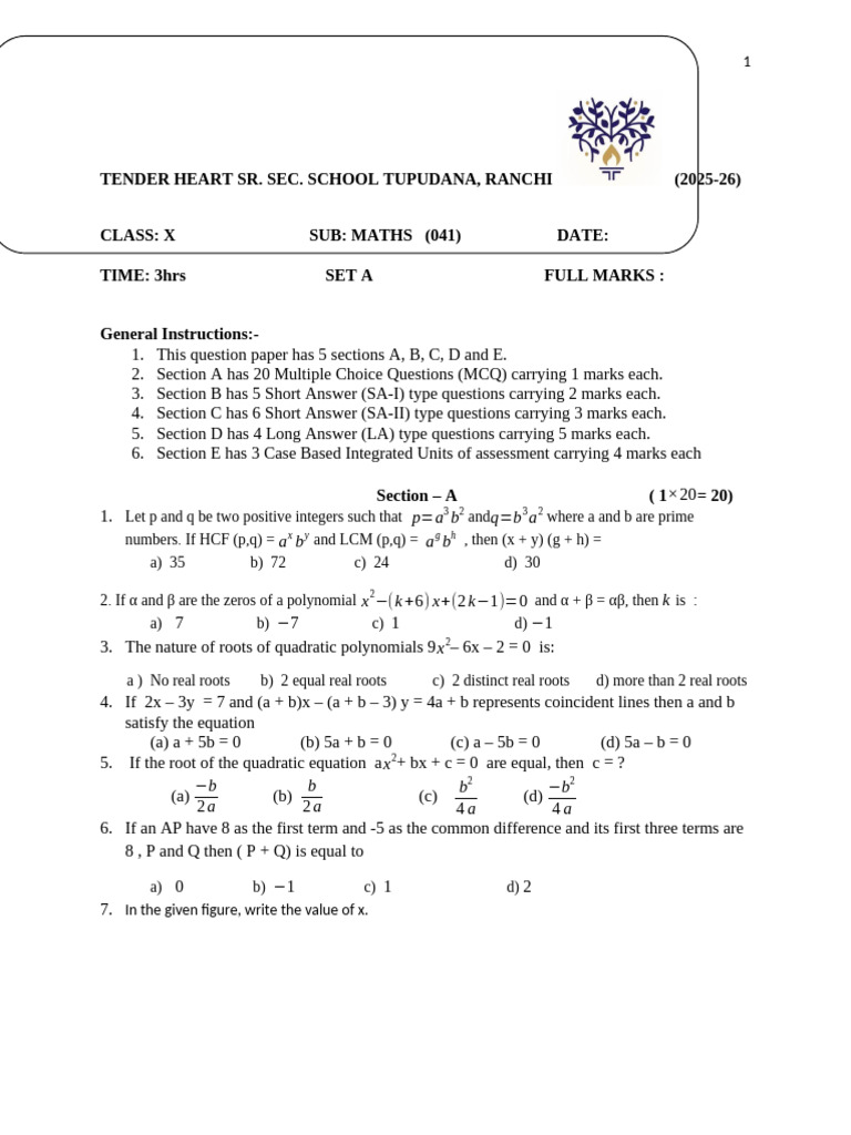 Class X Maths Question Paper 2025-26 | PDF | Circle | Angle
