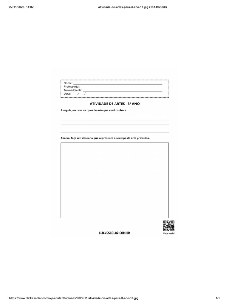 Atividade de Artes para 3º Ano | PDF