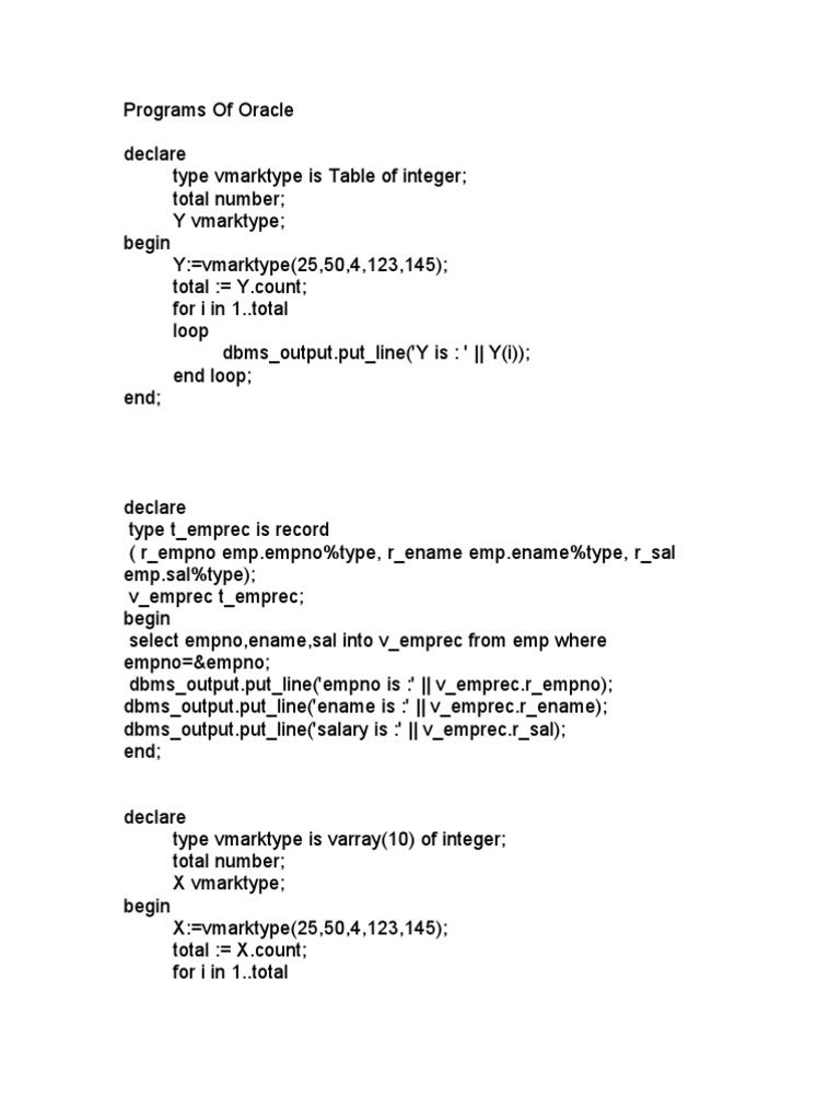 Programs of Oracle | PDF | Computers