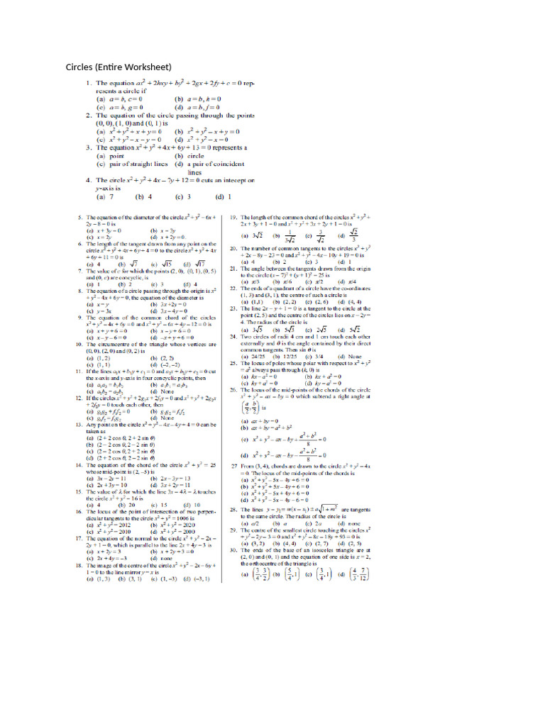 Circles L2, L3 Worksheet With Ans Key | PDF