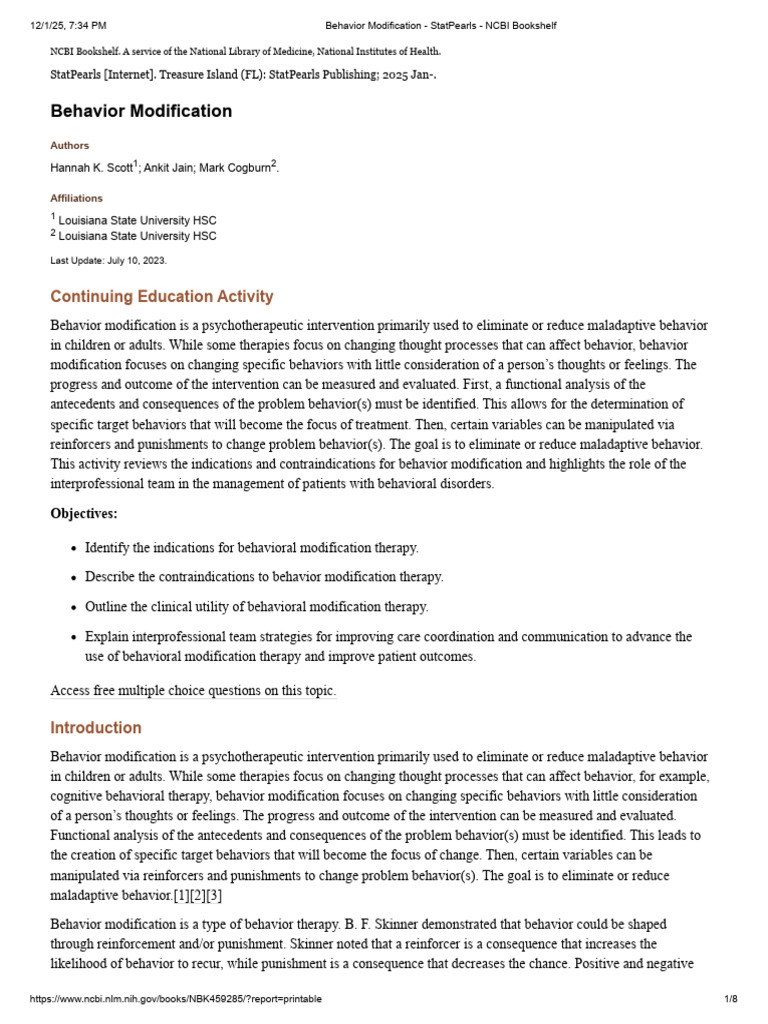 Behavior Modification - StatPearls - NCBI Bookshelf | PDF ...