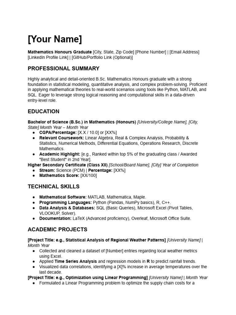 Mathematics Graduate Resume Overview | PDF | Mathematics | Mathematical ...