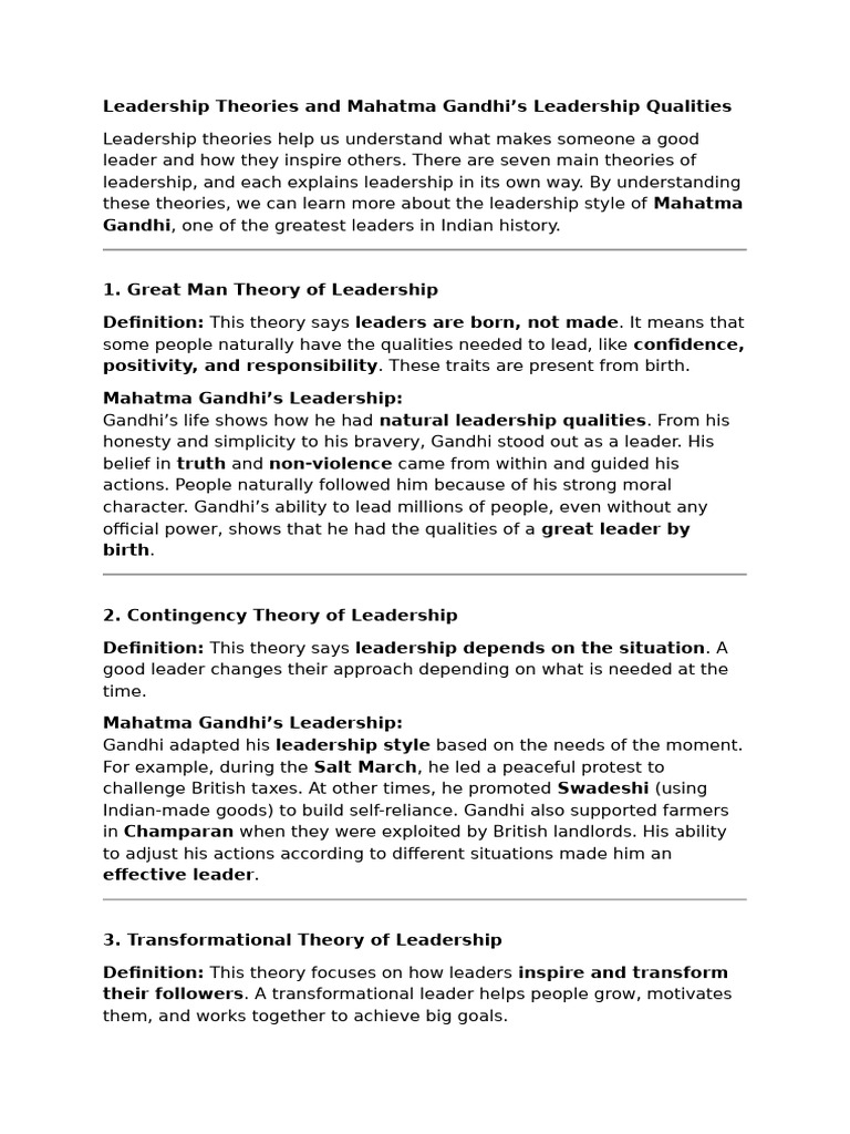 Gandhi Leadership | PDF | Leadership | Mahatma Gandhi
