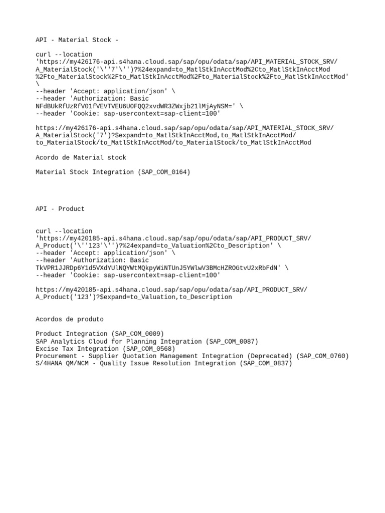 SAP API Material and Product Stock Guide | PDF