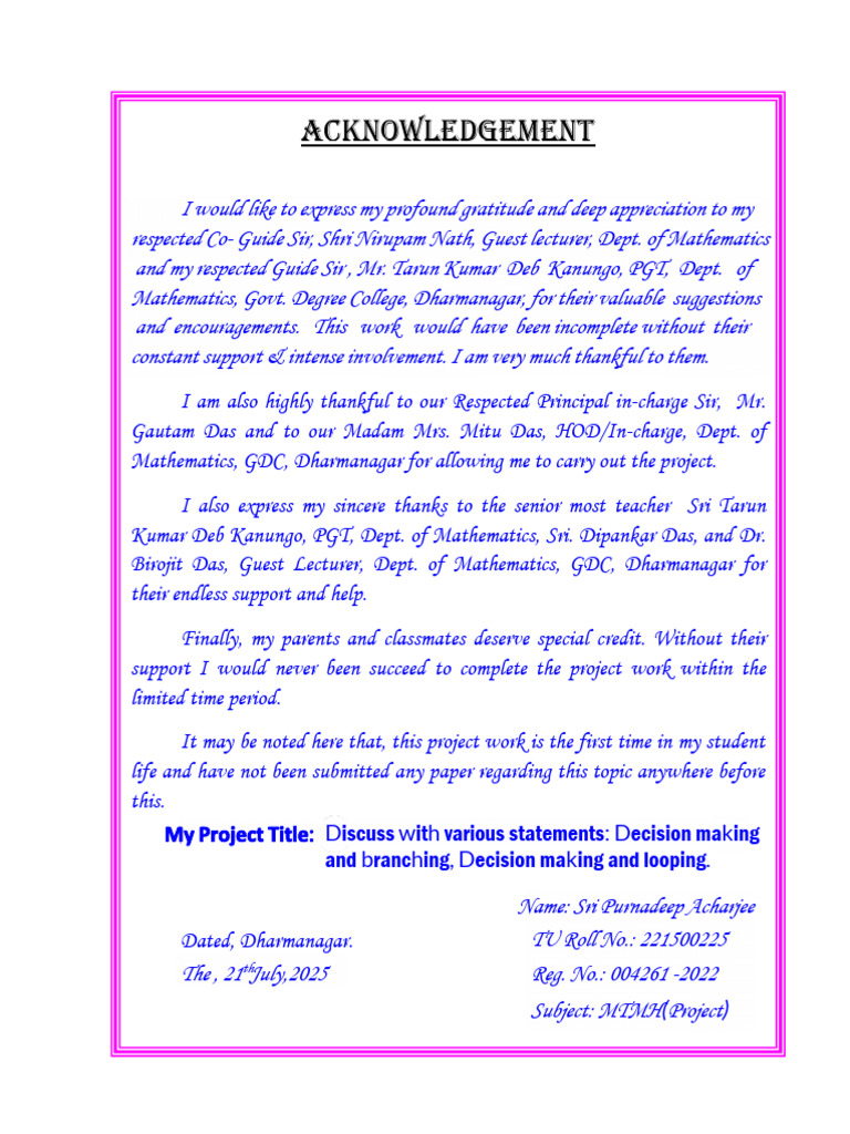 Acknoledgement MTMH Project | PDF