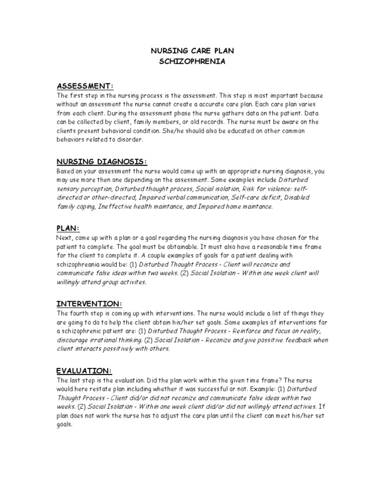 Nursing Care Plan for Schizophrenia | PDF