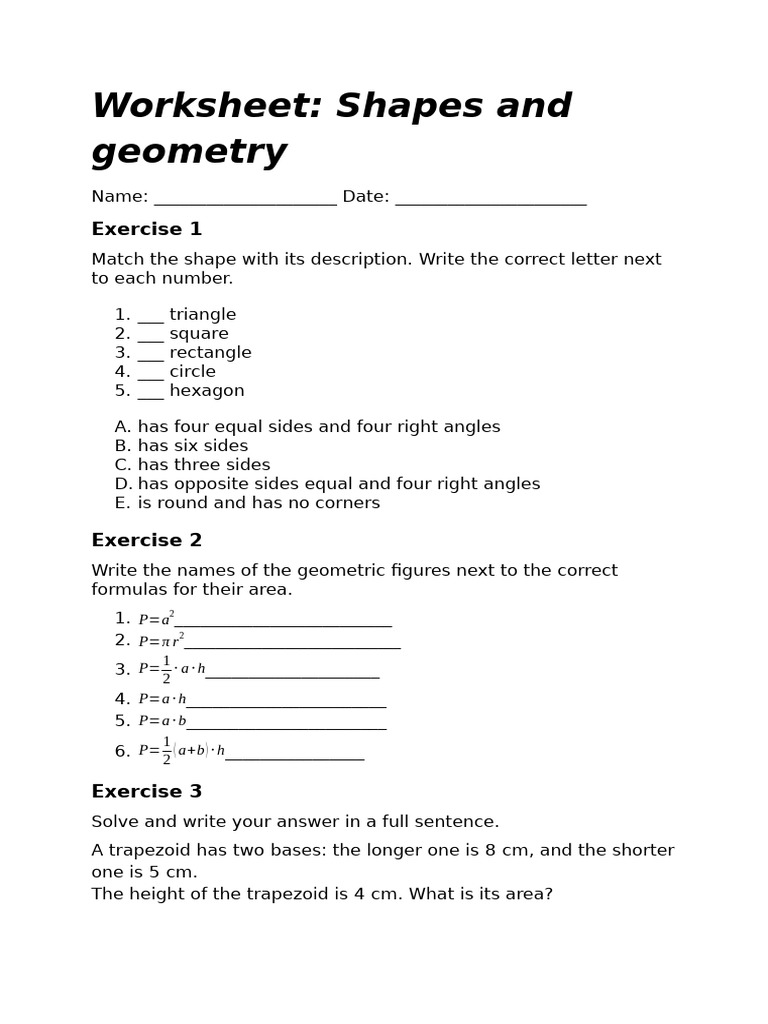 Geometry Shapes Worksheet | PDF