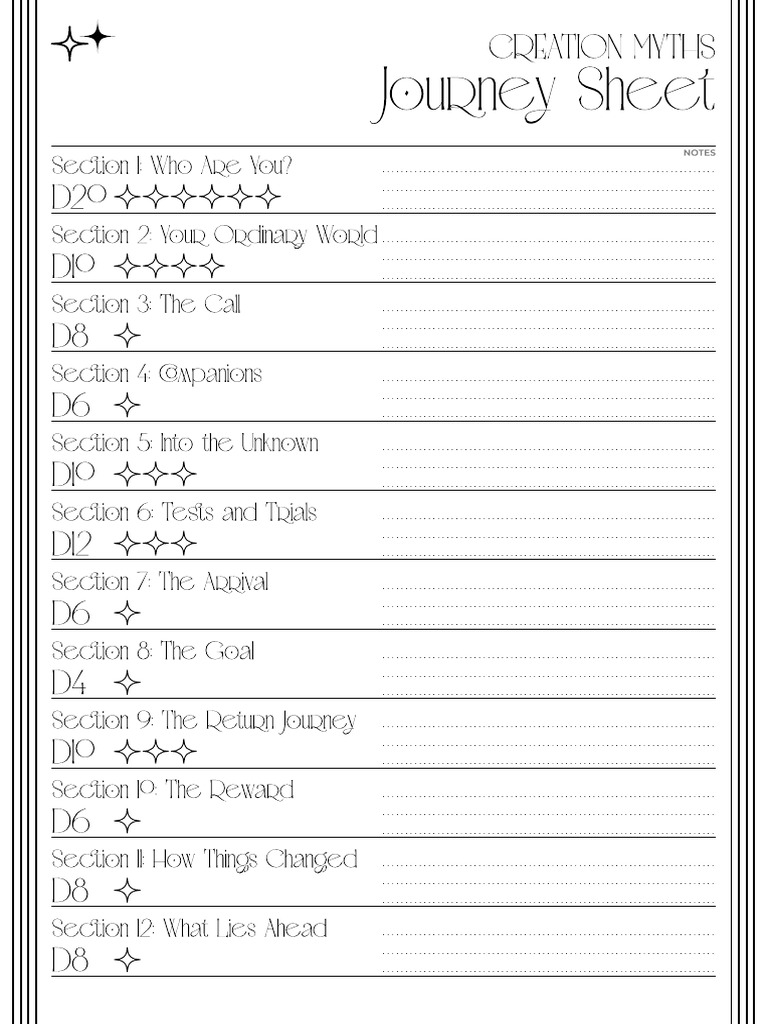 Creation Myths Journey Sheet Fillable | PDF