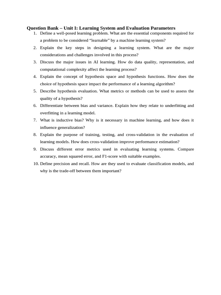 Comprehensive Machine Learning Question Bank | PDF | Machine Learning ...