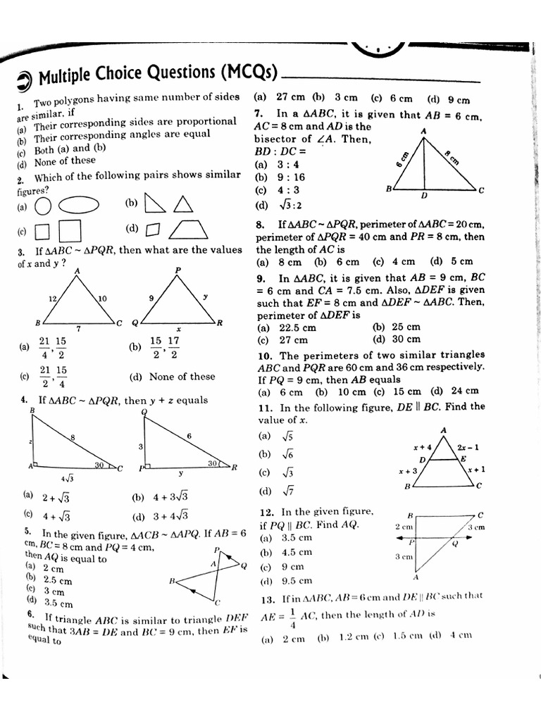 Triangles Revision MCQ | PDF
