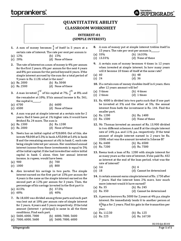 Interest-01 (Simple Interest) | PDF | Interest | Loans