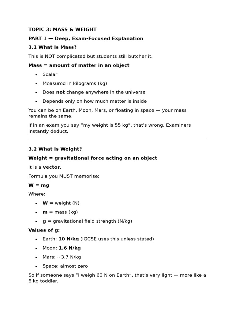 Mass & Weight Full Chapter | PDF | Weight | Mass