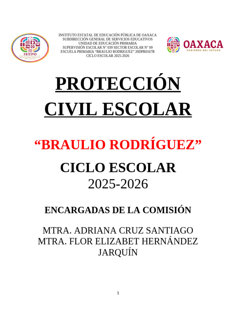 Plan de Protección Civil Escolar 2025-2026 | PDF | Defensa Civil ...