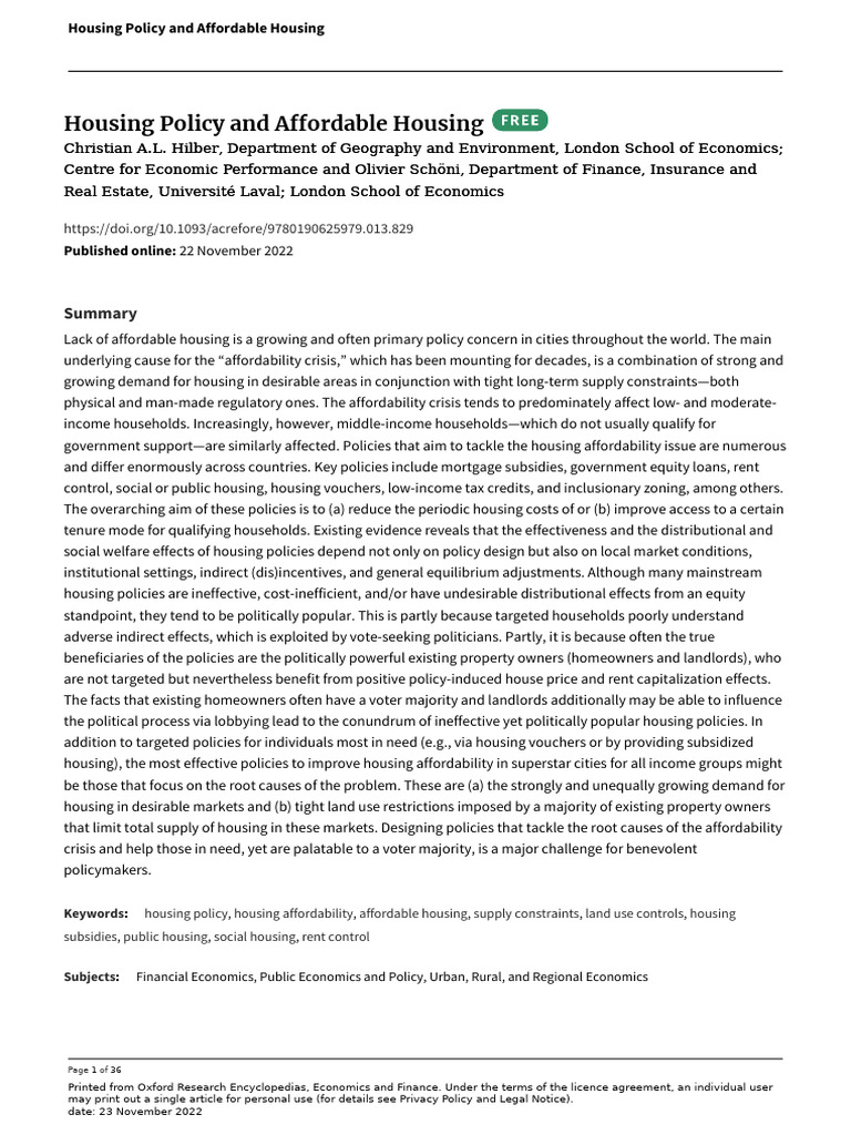 Affordable Housing Policy Insights | PDF | Mortgages | Affordable Housing