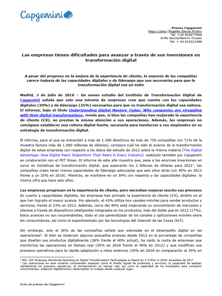 Retos en la Transformación Digital Empresarial | PDF | Internet de las ...