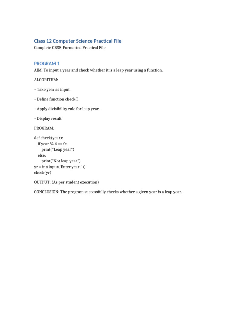Class 12 Computer Science Practical Guide | PDF | Function (Mathematics ...