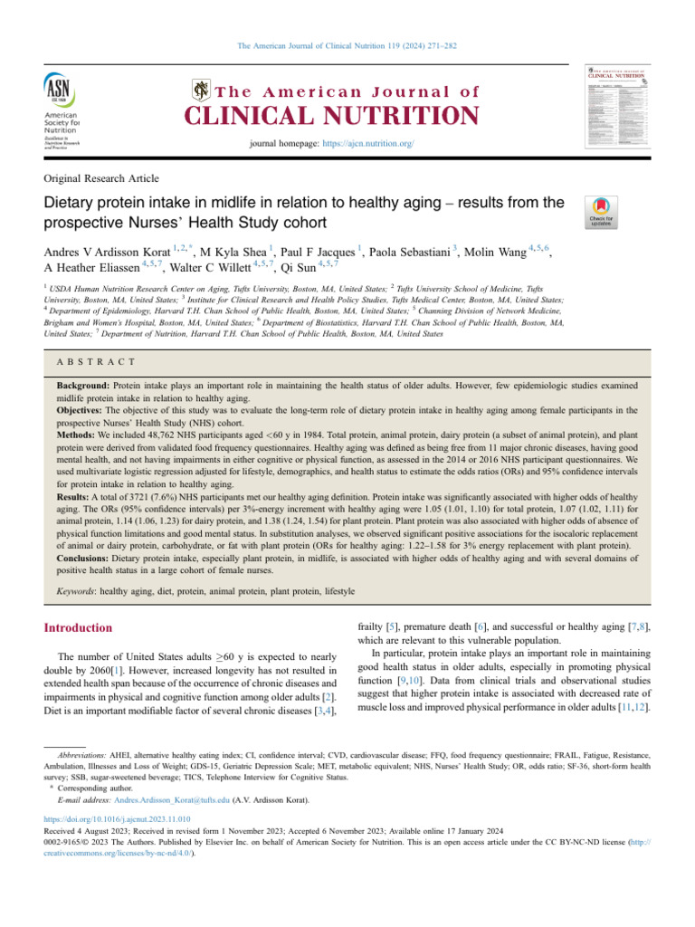 Dietary Protein Intake in Midlife in Relation To Healthy Aging. | PDF ...