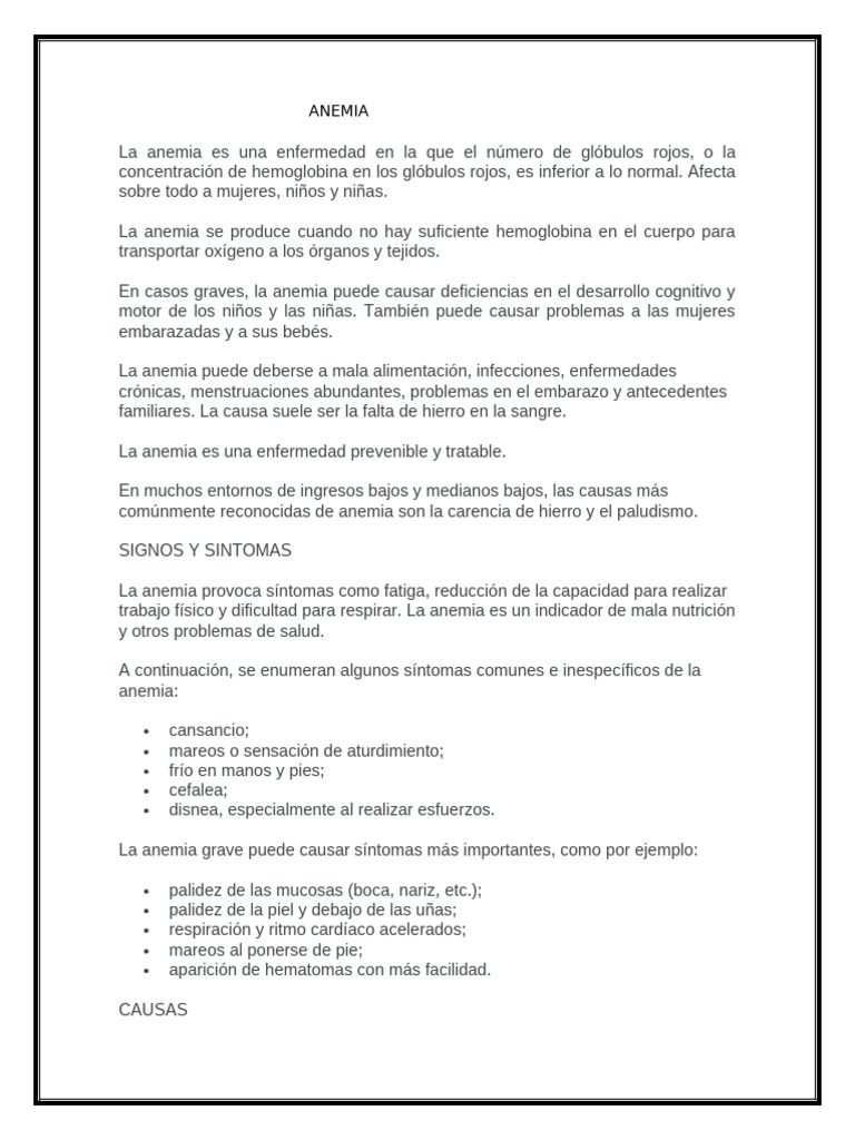 Causas y tratamiento de la anemia | PDF | Anemia | Glóbulo rojo