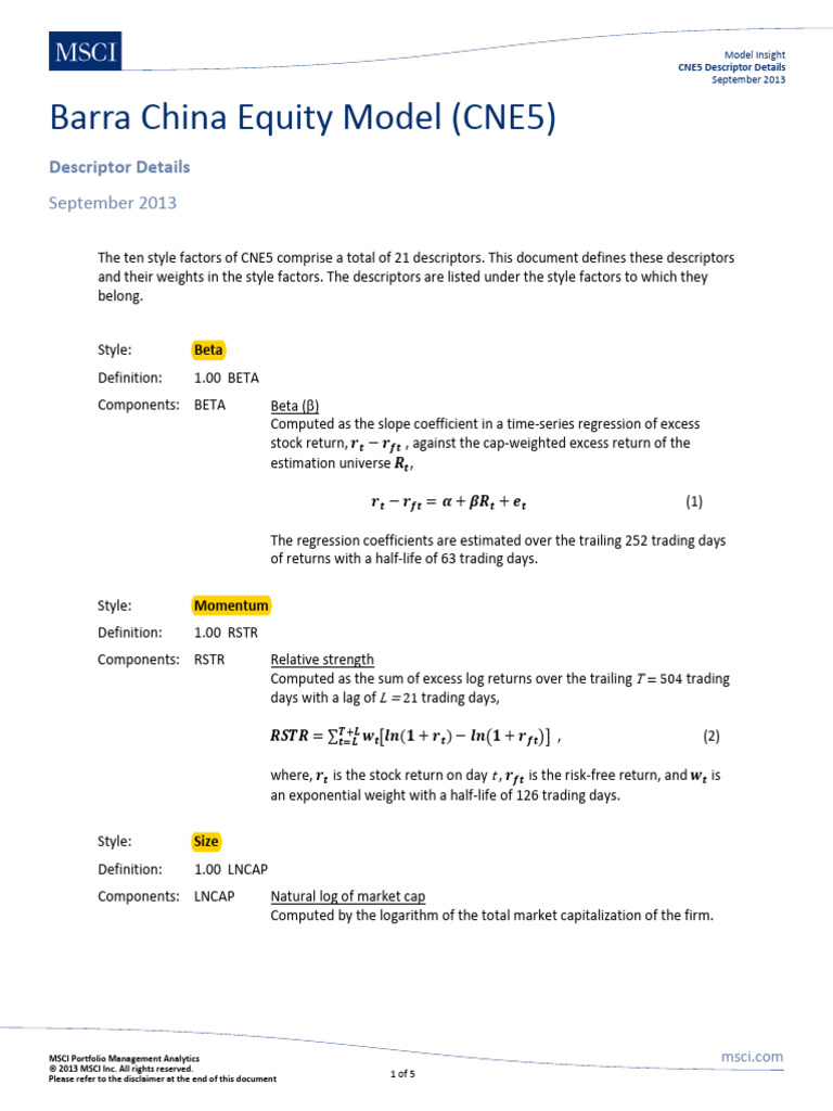 Barra China Equity Model (CNE5) | PDF | Msci | Volatility (Finance)