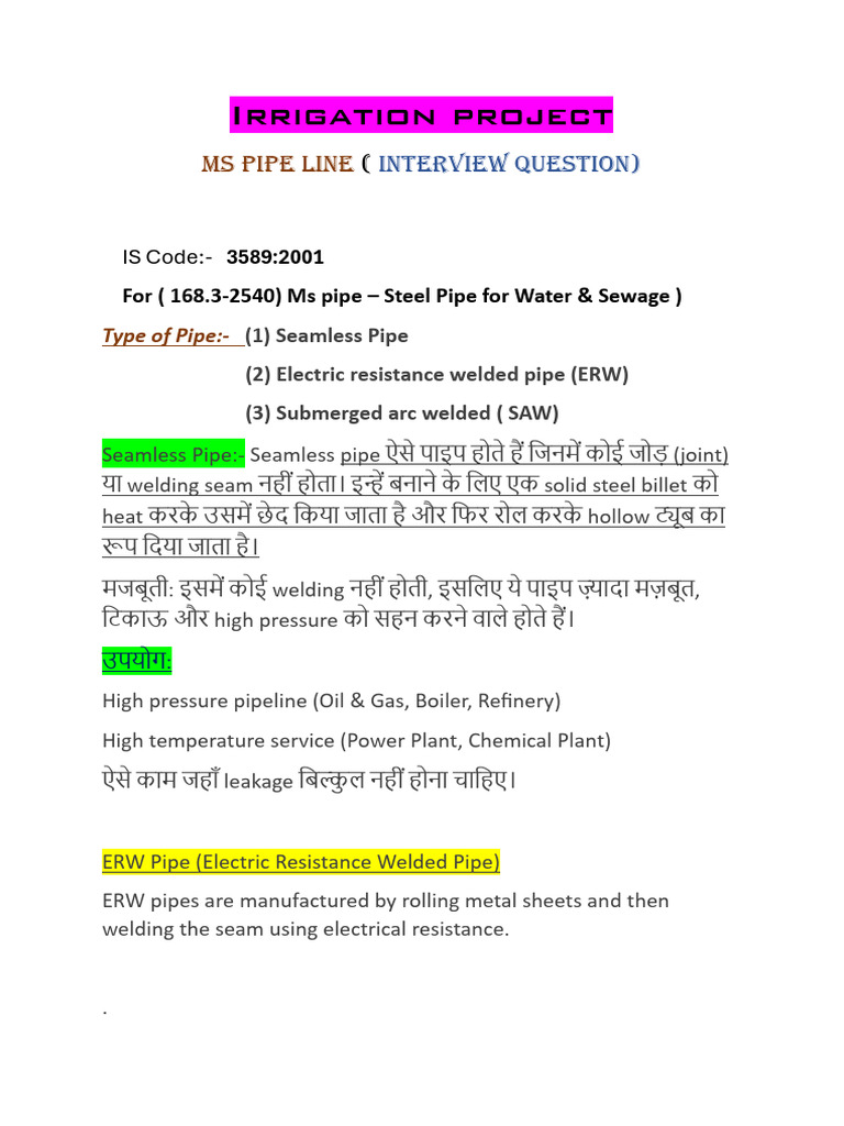 MS Pipe Types and Testing Standards | PDF | Pipe (Fluid Conveyance ...