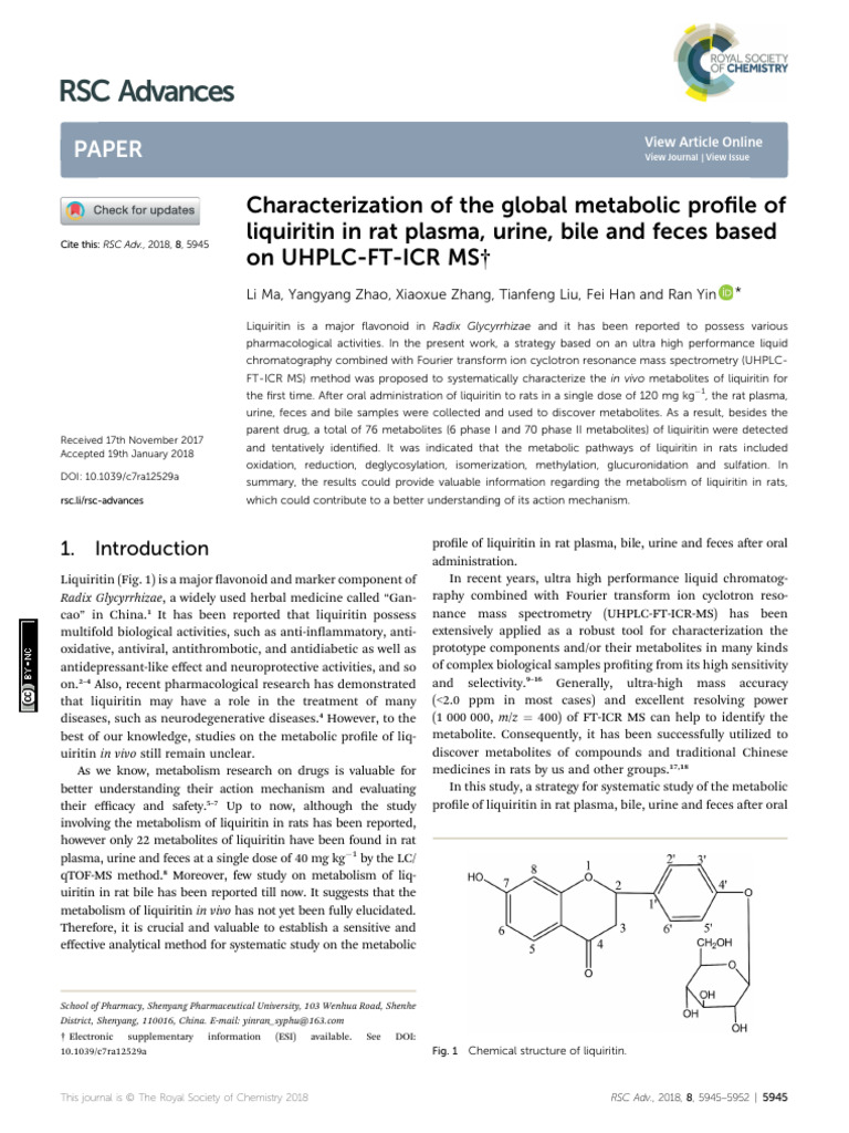 RSC Advances: Paper | PDF | Metabolomics | Mass Spectrometry