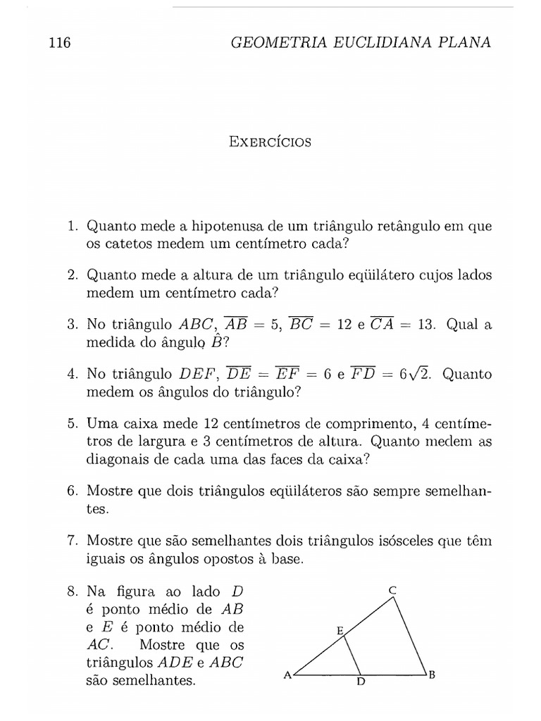 Exercícios de Geometria Euclidiana | PDF | Triângulo | Geometria Euclidiana