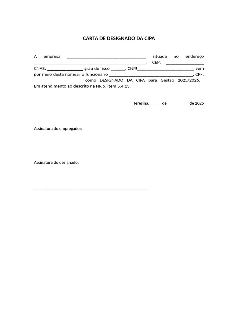 Nomeação de Designado da CIPA 2025/2026 | PDF